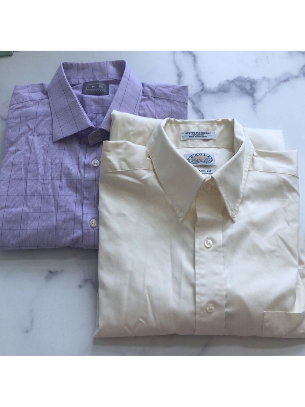 Set of Two Men's Dress Shirts Lilac and Light Yellow Regular Fit 16 34/35